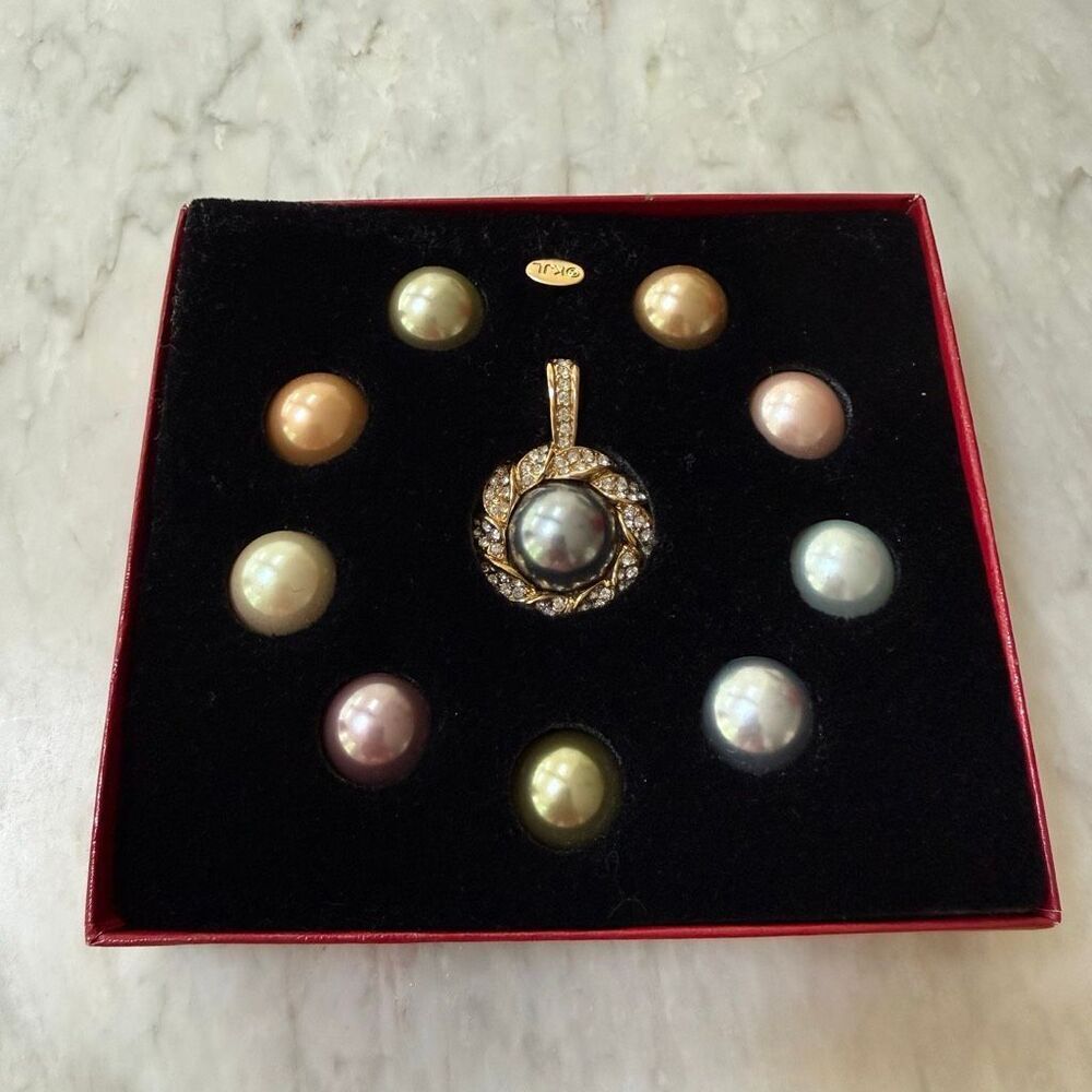 Kenneth Jay Lane pearl crystal pendant enhancer set interchangeable colors New